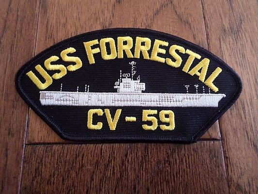 USS FORRESTAL CV-59 U.S NAVY SHIP HAT PATCH  NAVY CARRIER USA MADE HEAT TRANSFER