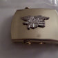 U.S MILITARY STYLE KHAKI WEB BELT WITH NAVY SEALS SILVER INSIGNIA BRASS BUCKLE