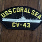 USS CORAL SEA CV-43 U.S NAVY CARRIER SHIP HAT PATCH U.S.A MADE HEAT TRANSFER