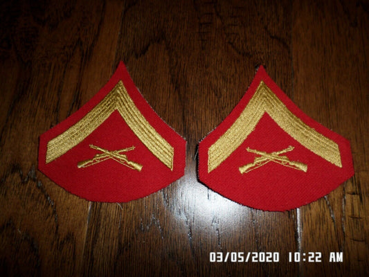 MARINE CORPS LANCE CORPORAL SHOULDER PATCHES DRESS BLUES UNIFORM CHEVRON