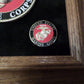 U.S MILITARY MARINE CORPS MEDALLION WITH PINS PRESENTATION SHADOW BOX OAK FRAME