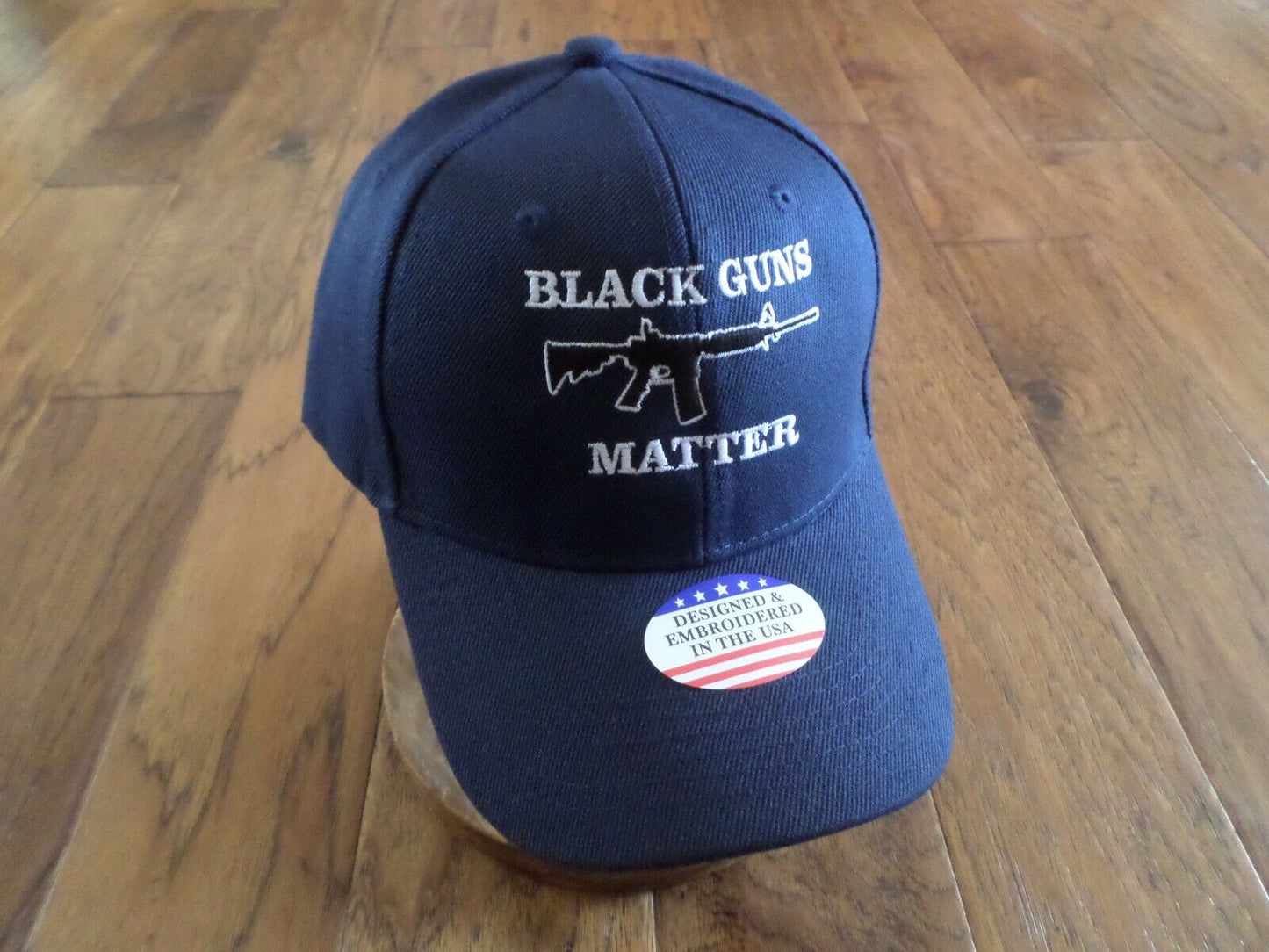 BLACK GUNS MATTER 6 PANEL CAP EMBROIDERED HAT 2nd AMENDMENT NAVY BLUE