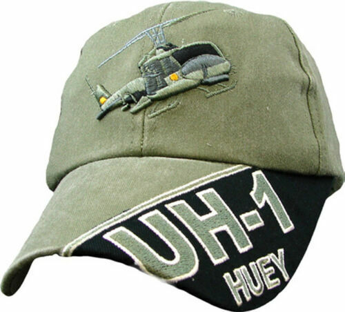 U.S ARMY UH-1 HUEY HAT EMBROIDERED MILITARY BALL CAP STONE WASHED OD GREEN