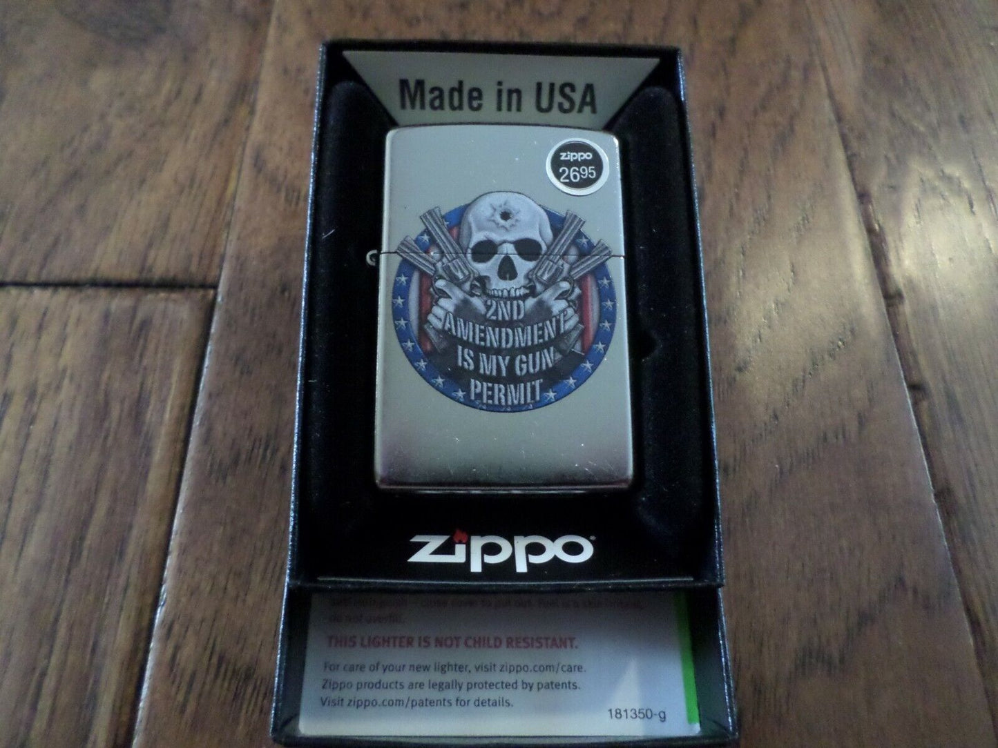 2ND AMENDMENT ZIPPO LIGHTER STREET CHROME GUN PERMIT USA MADE