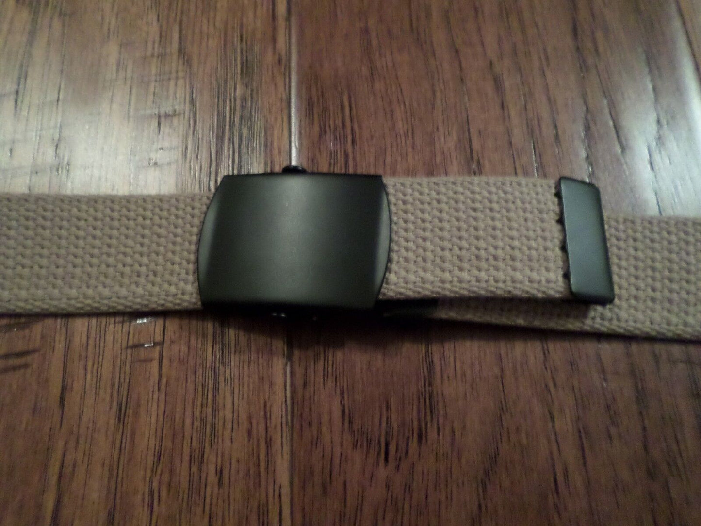 US MILITARY GRADE KHAKI WEB BELT WITH BLACK BUCKLE 54 INCHES USA MADE HEAVY WEB