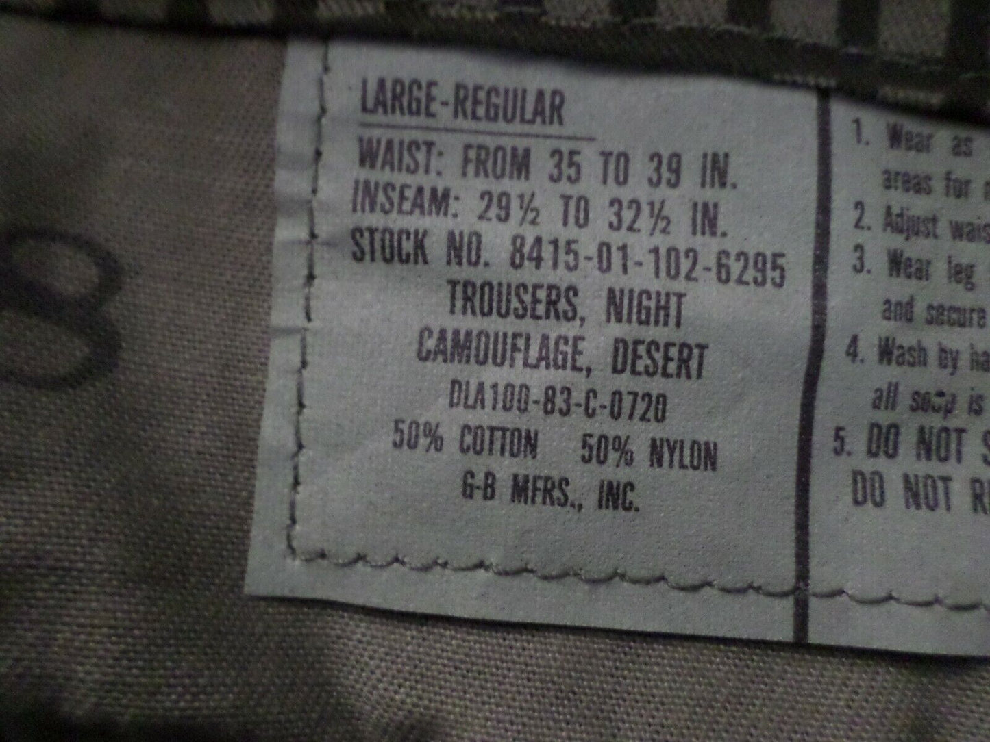 MILITARY ISSUE NIGHT DIGITAL DESERT CAMOUFLAGE BDU PANTS DESERT STORM NEW