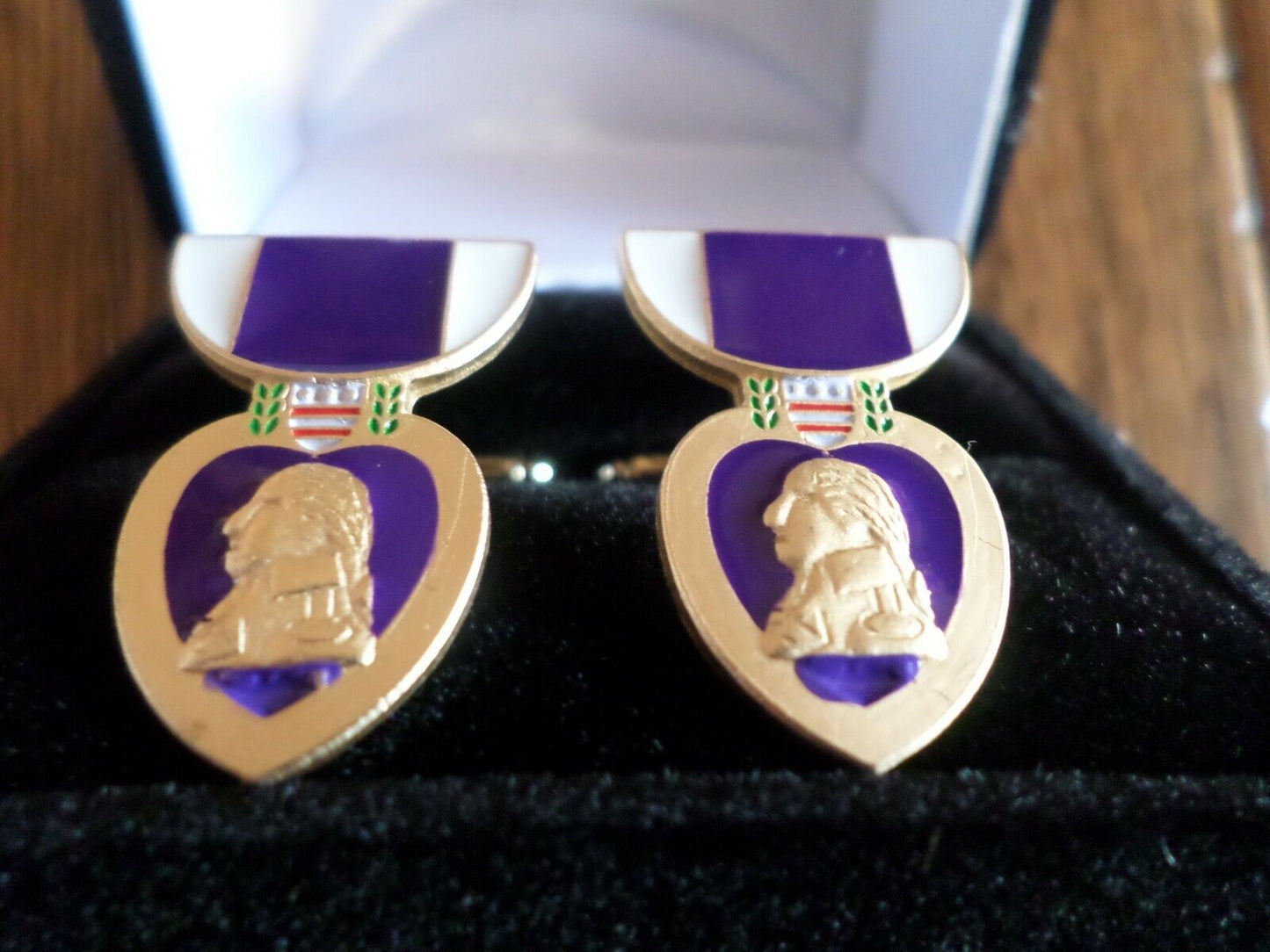 U.S MILITARY PURPLE HEART CUFFLINKS WITH JEWELRY BOX 1 SET CUFF LINKS BOXED