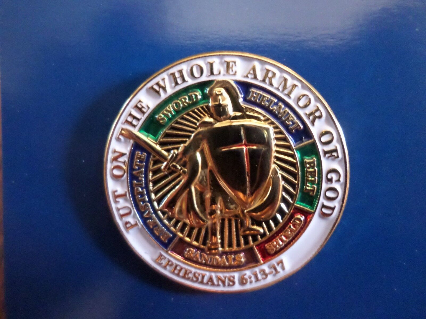 PUT ON THE WHOLE ARMOR OF GOD HAT LAPEL PIN EPHESIANS 6:13-17 SPIRITUAL NEW