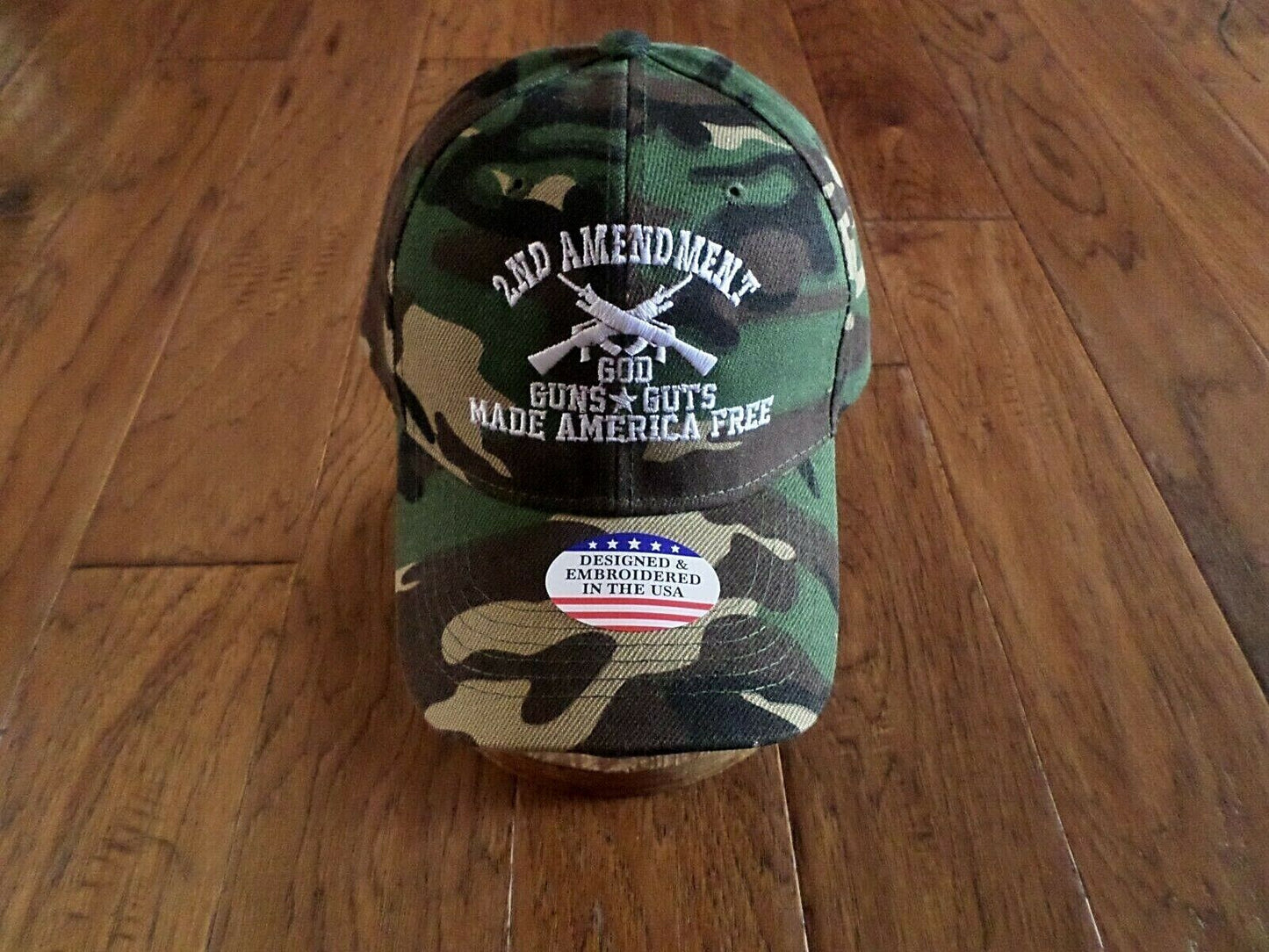 2nd AMENDMENT HAT GOD GUNS GUTS MADE AMERICA FREE CAP EMBROIDERED CAMOUFLAGE