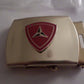 U.S MILITARY KHAKI WEB BELT WITH 3rd MARINE CORPS BRASS BUCKLE MADE IN THE U.S.A