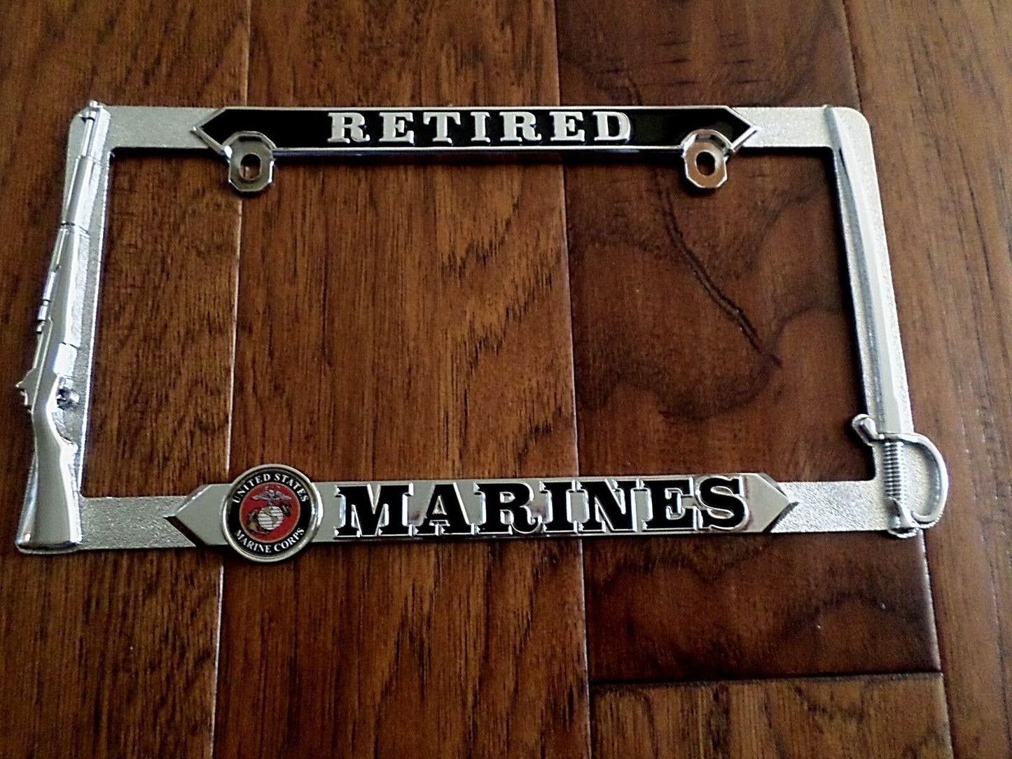 U.S MARINE CORPS RETIRED USMC HEAVY DUTY 3D METAL LICENSE PLATE FRAME