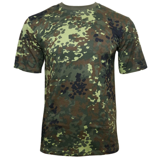 German Flecktarn Camouflage T-Shirt Camo Pattern Combat Army Tee 100% Cotton