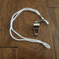 METAL NICKEL PLATED PEA CORK WHISTLE WITH LANYARD POLICE COACH EMERGENCY