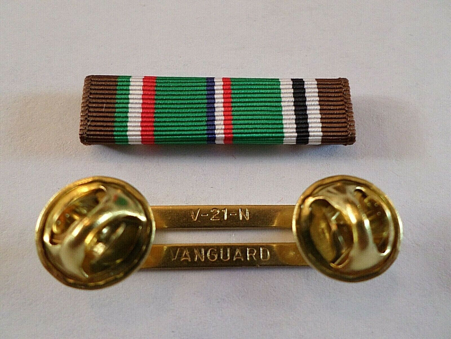 EUROPEAN AFRICAN MIDDLE EASTERN CAMPAIGN RIBBON WITH BRASS RIBBON HOLDER