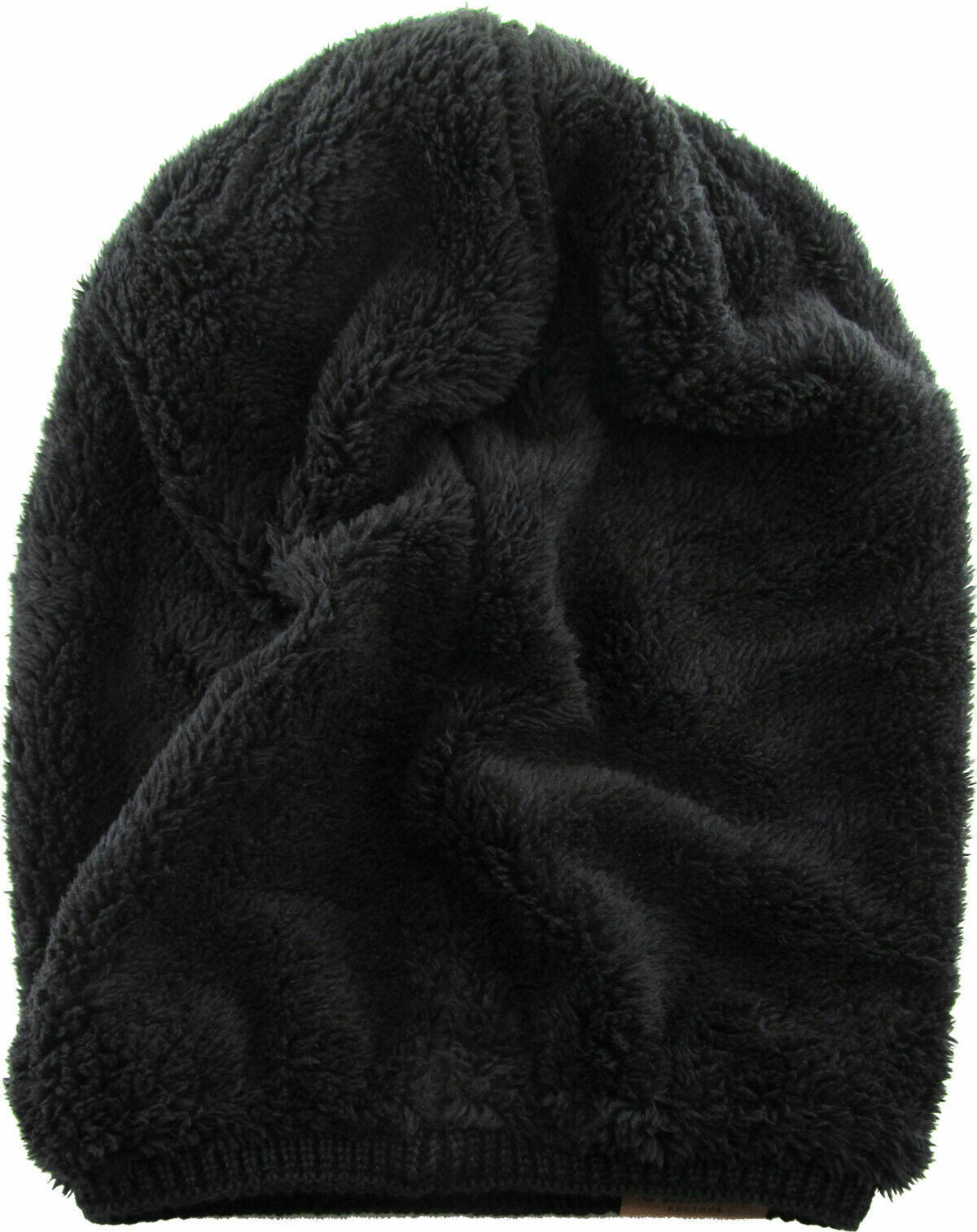 Slouch Baggy Beanie Black Watch Cap Sherpa Fleece Lined Ski Hat Knit Winter