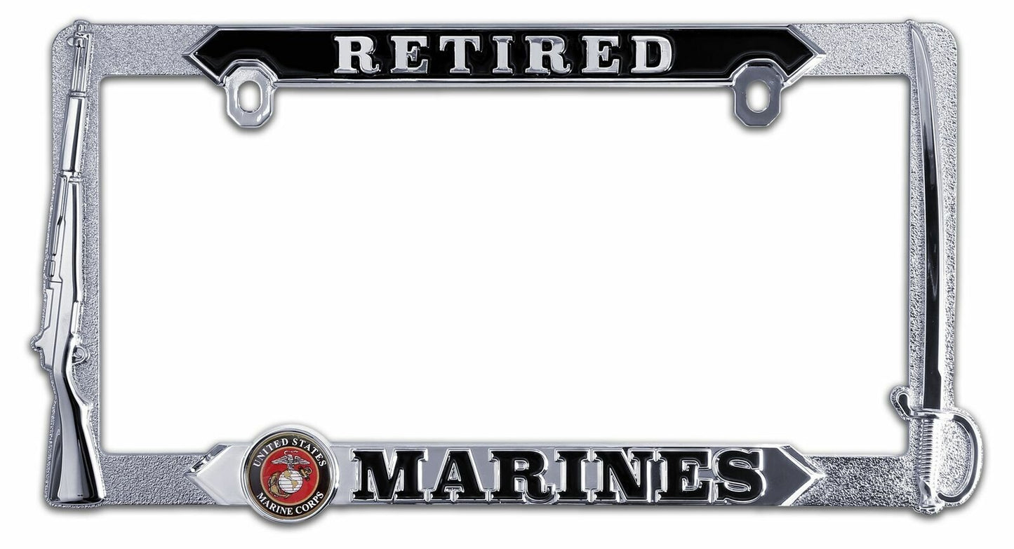 U.S MARINE CORPS RETIRED USMC HEAVY DUTY 3D METAL LICENSE PLATE FRAME