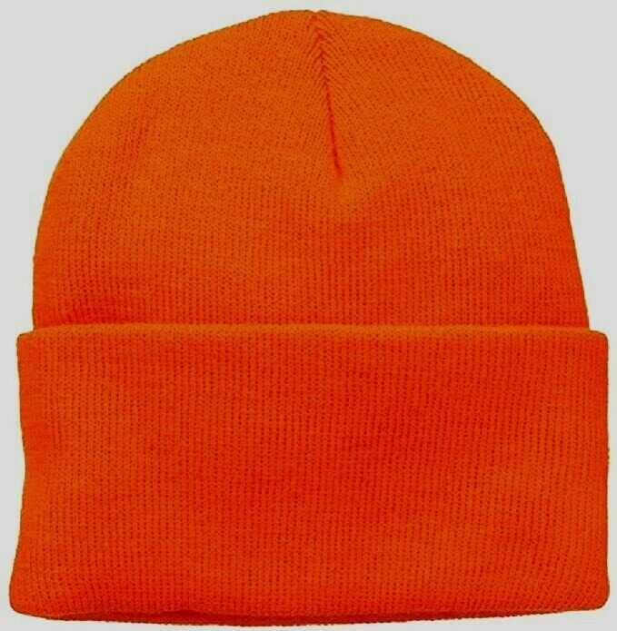 NEW WATCH CAP BLAZE ORANGE ACRYLIC 2 PLY KNIT U.S.A MADE BEANIE