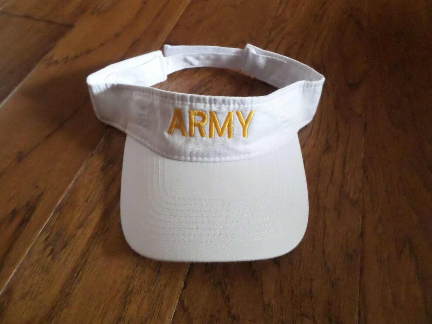 U.S  ARMY SUN VISOR CAP WHITE HAT WITH EMBROIDERED YELLOW ARMY