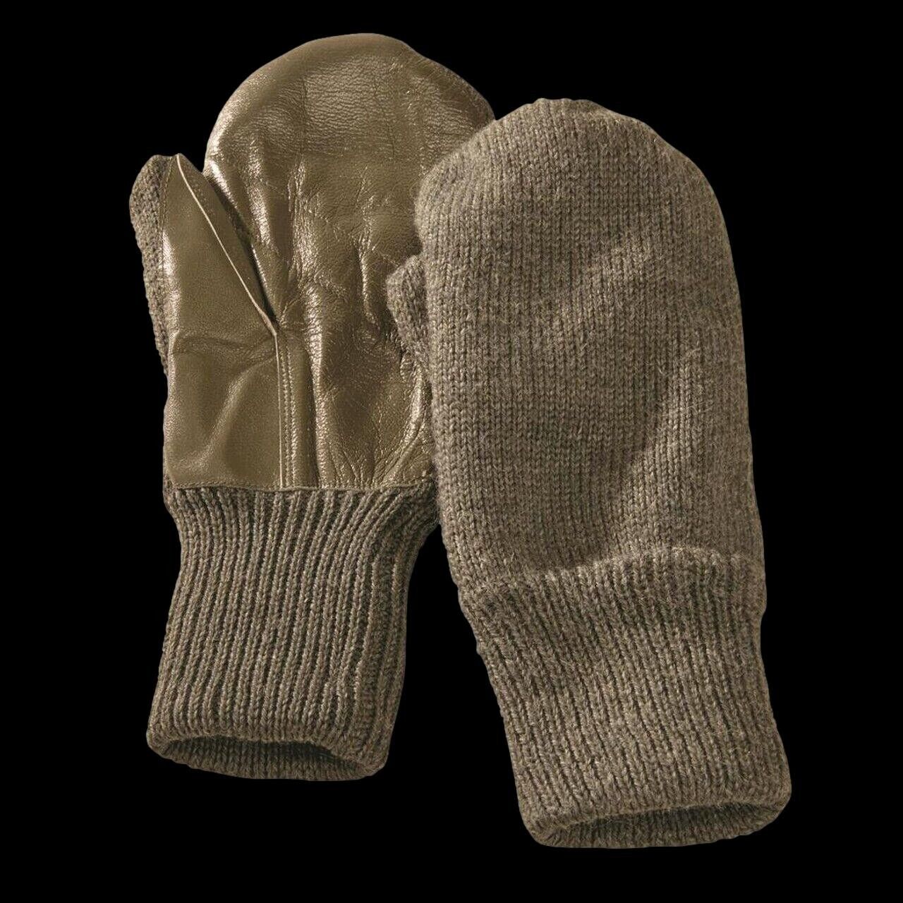 SWISS MILITARY WOOL MITTENS ARMY COLD WEATHER LEATHER PALMS SURPLUS