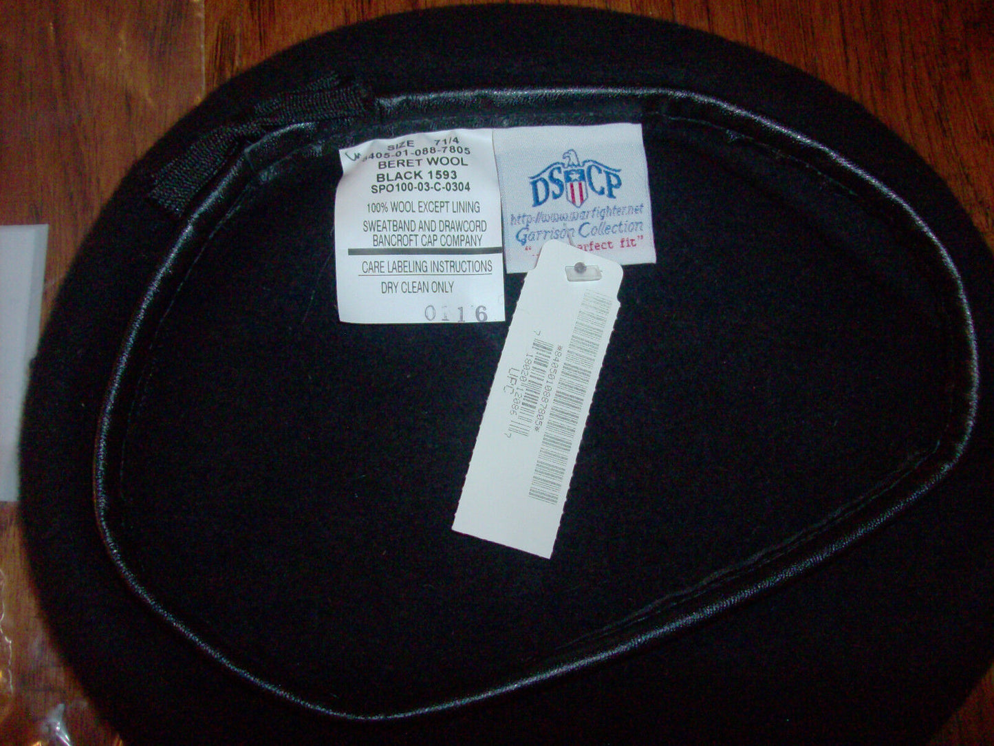 U.S MILITARY ISSUE BLACK WOOL BERET MADE IN THE U.S.A BANCROFT SIZE 7 1/4