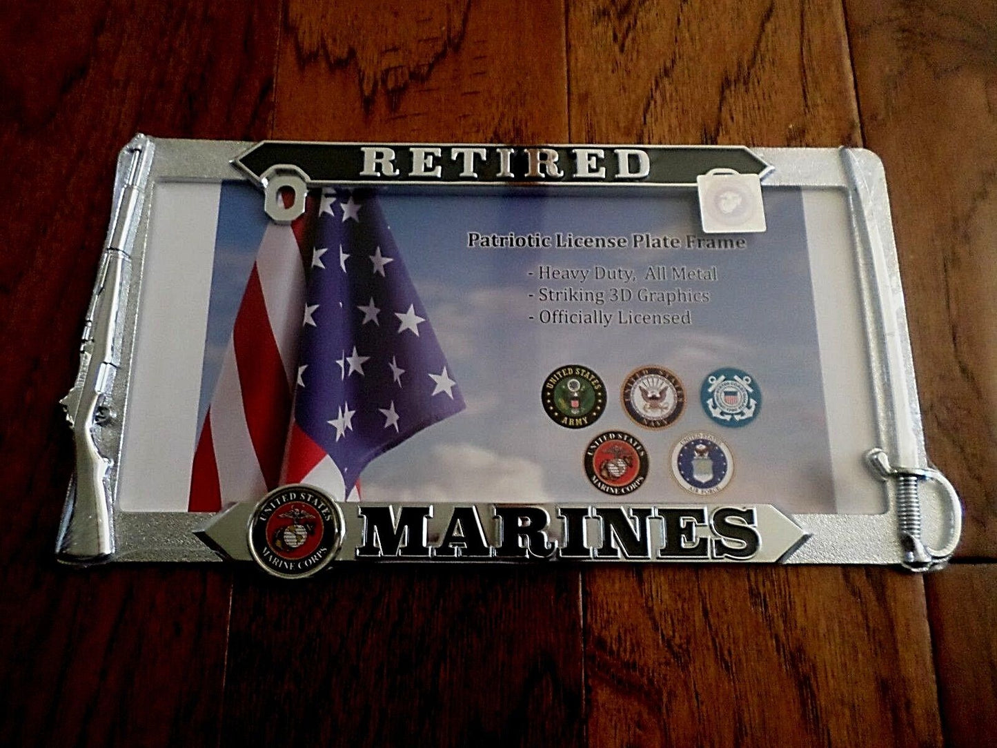 U.S MARINE CORPS RETIRED USMC HEAVY DUTY 3D METAL LICENSE PLATE FRAME