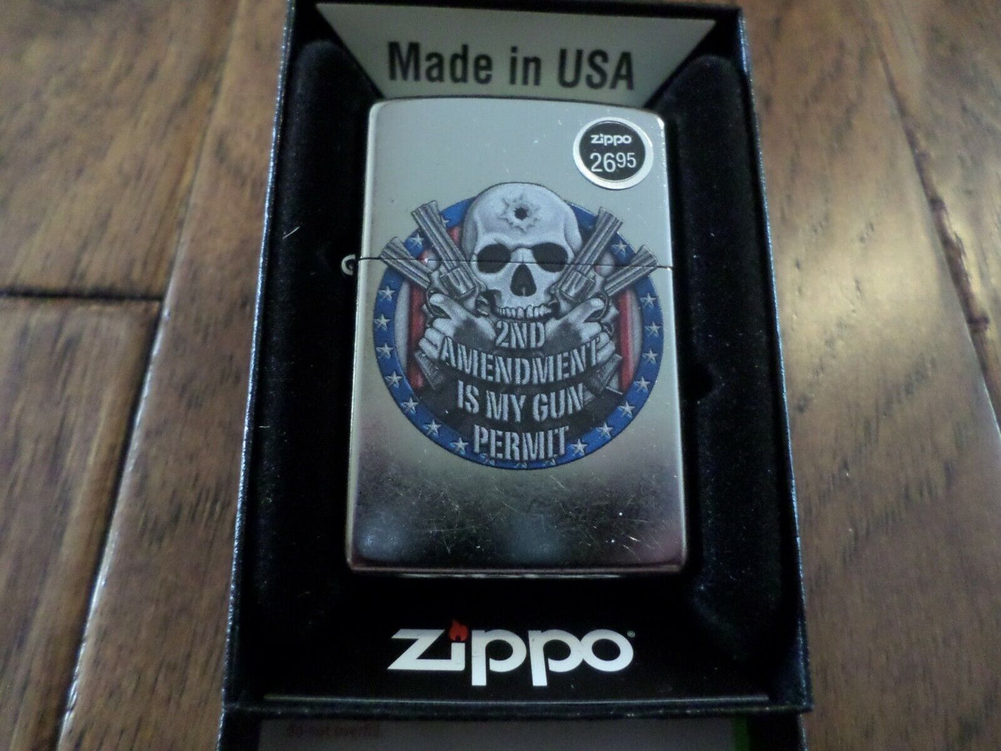 2ND AMENDMENT ZIPPO LIGHTER STREET CHROME GUN PERMIT USA MADE