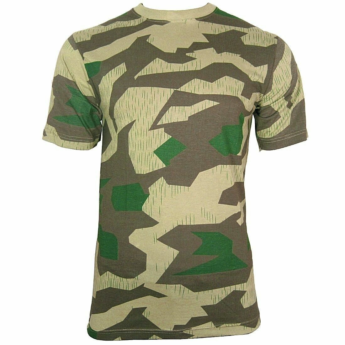 German Splinter Camouflage T-Shirt WWII Camo Pattern Combat Army Tee 100% Cotton