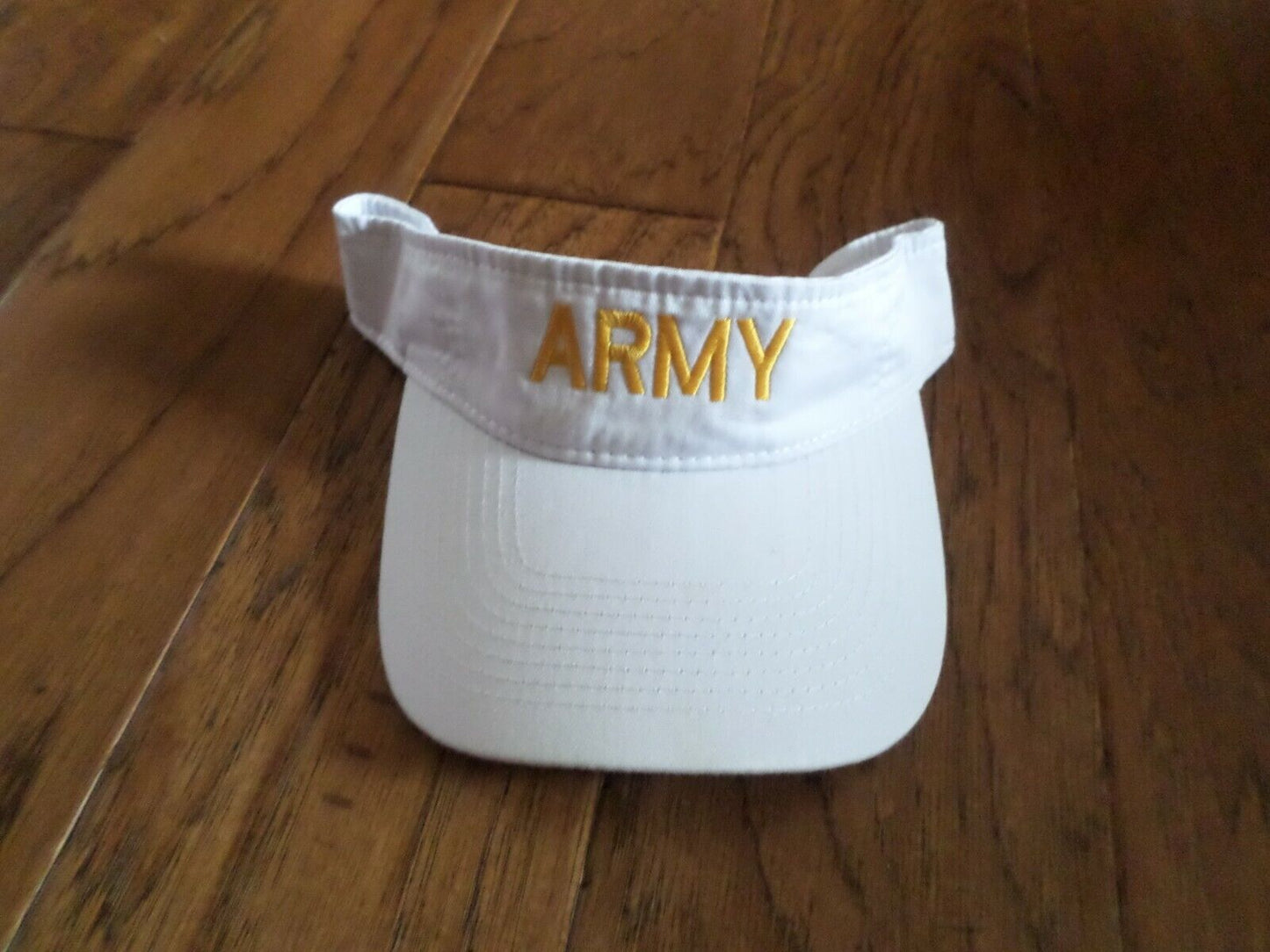 U.S  ARMY SUN VISOR CAP WHITE HAT WITH EMBROIDERED YELLOW ARMY