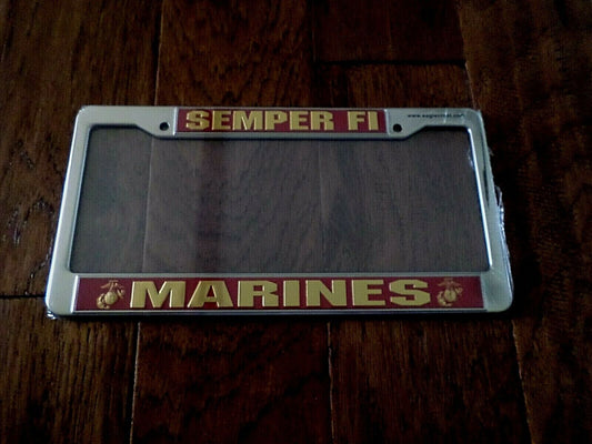 U.S MILITARY MARINE CORPS SEMPER FI METAL LICENSE PLATE FRAME MADE IN THE U.S.A