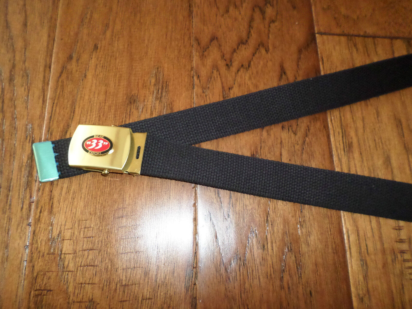 U.S MILITARY BLACK WEB BELT WITH BIERE 33 EXPORT BRASS BUCKLE U.S.A MADE
