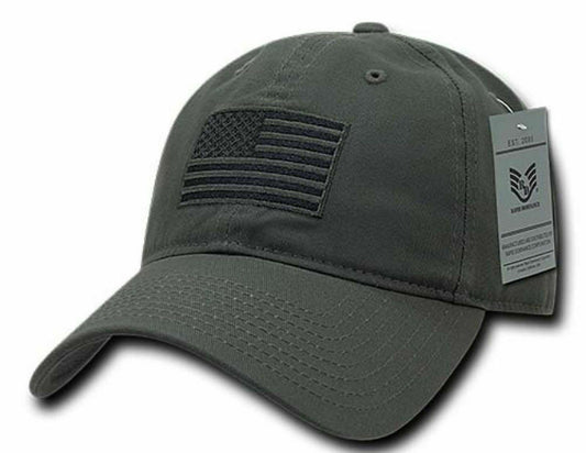 U.S American Flag Hat Embroidered Patch U.S.A Polo OD Green Tonal Baseball Cap