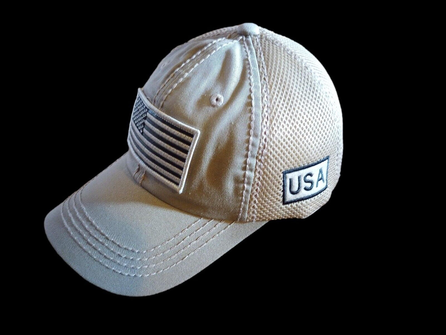 U.S American Flag Hat Cap Cotton Mesh Back Khaki Baseball Cap