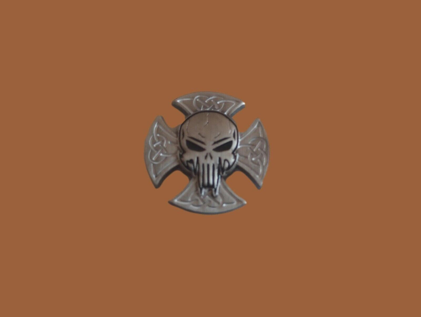 IRON CROSS HAT PIN LAPEL DOUBLE POST PIN PUNISHER SKULL & SHIELD