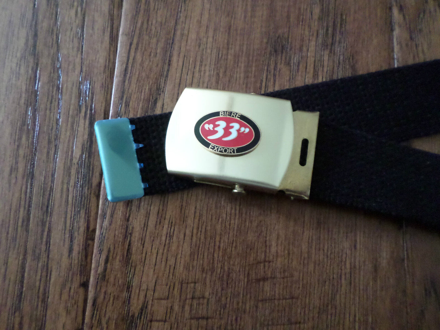 U.S MILITARY BLACK WEB BELT WITH BIERE 33 EXPORT BRASS BUCKLE U.S.A MADE