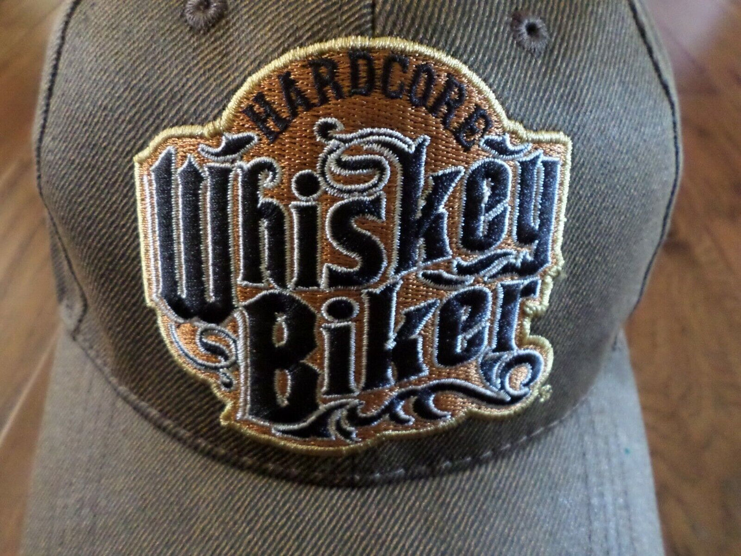 HARDCORE WHISKEY BIKER PREMIUM OILSKIN 6 PANEL CAP EMBROIDERED BIKER HAT