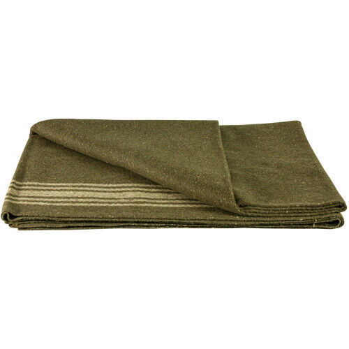 MILITARY STYLE WOOL BLANKET CAMPING SURVIVAL OD GREEN KHAKI STRIPES 62X80 NEW