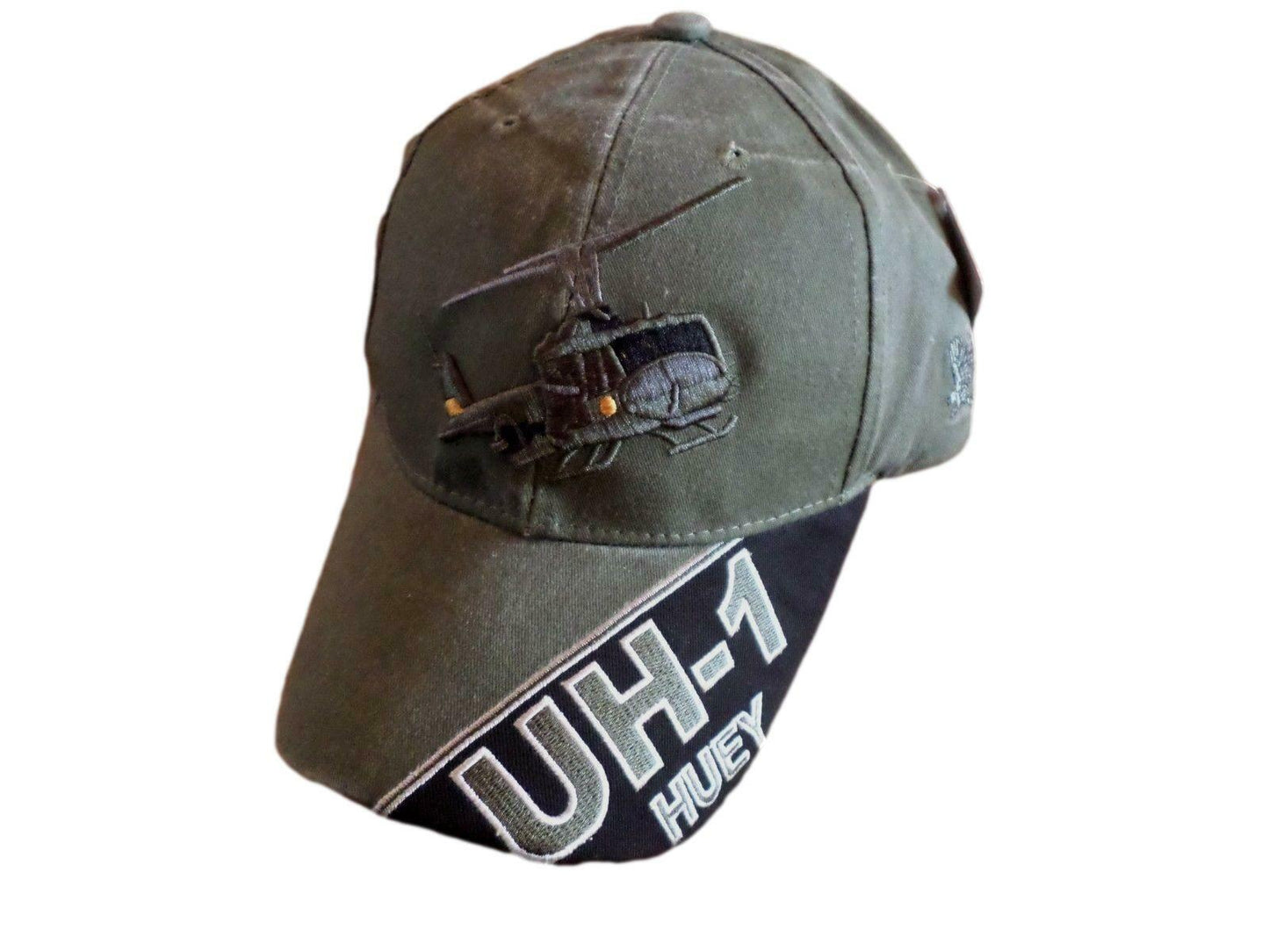 U.S ARMY UH-1 HUEY HAT EMBROIDERED MILITARY BALL CAP STONE WASHED OD GREEN