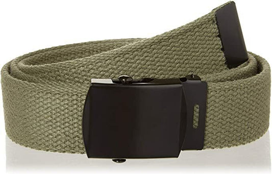 US MILITARY GRADE OD GREEN HEAVY WEB BELT WITH BLACK BUCKLE 54 INCHES USA MADE