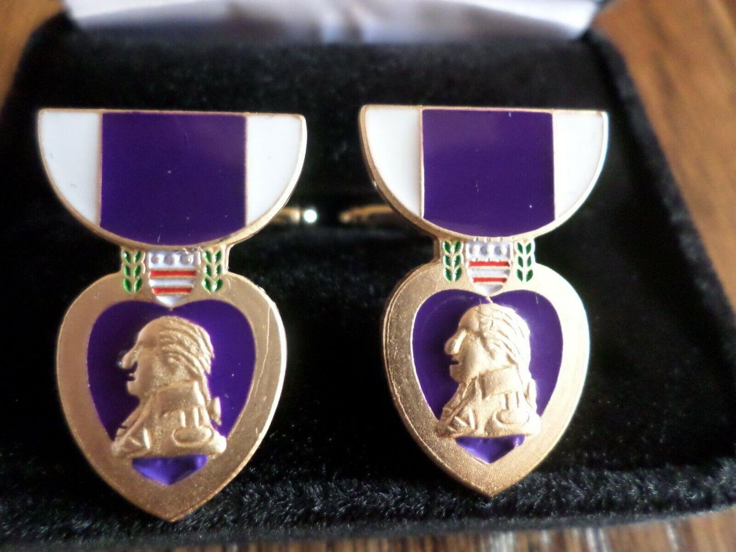 U.S MILITARY PURPLE HEART CUFFLINKS WITH JEWELRY BOX 1 SET CUFF LINKS BOXED