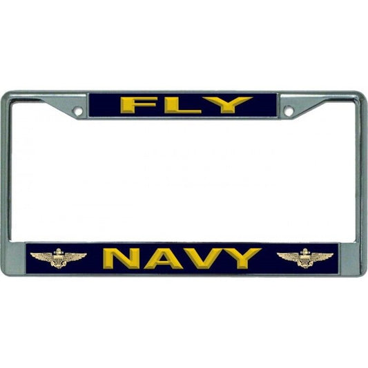 U.S FLY NAVY CHROME PLATED METAL LICENSE PLATE FRAME NEW SEALED