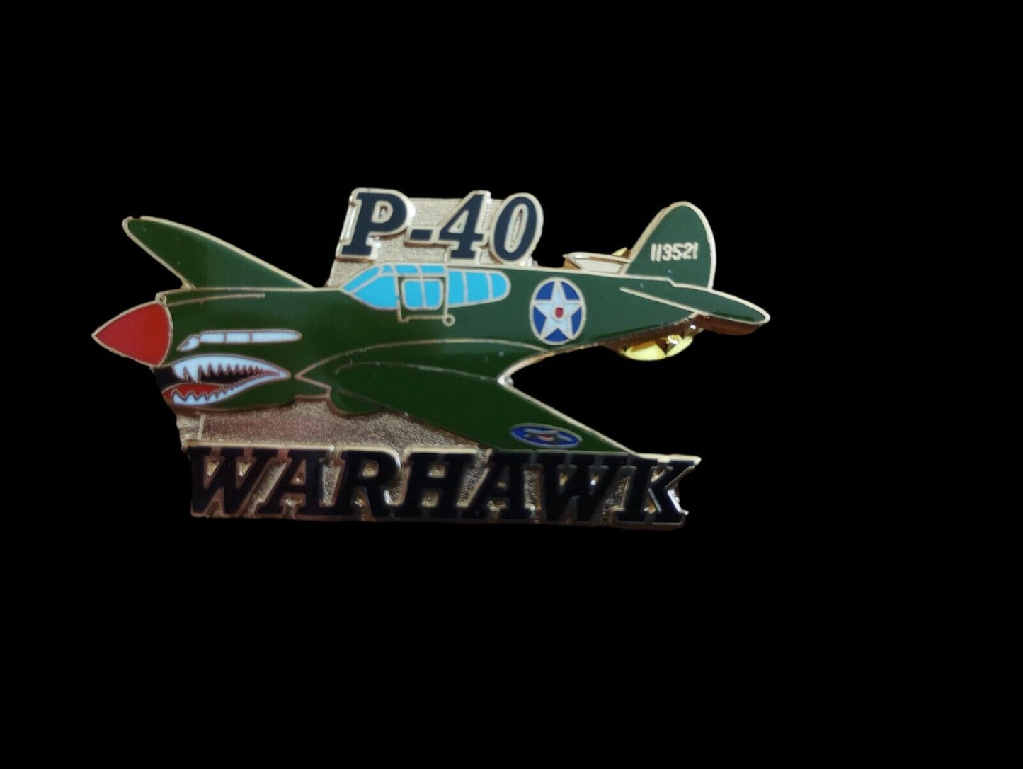 U.S MILITARY AIR CORPS WWII P-40 WARHAWK PLANE HAT PIN DOUBLE CLUTCH BACK