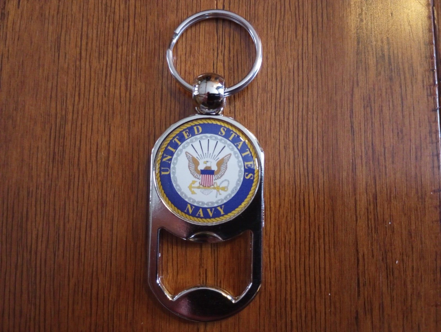 MILITARY NAVY METAL KEY CHAIN / KEY RING BOTTLE OPENER U.S NAVY INSIGNIA NEW