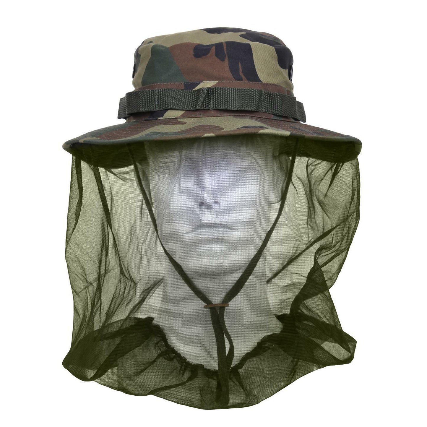 WOODLAND CAMOUFLAGE MILITARY STYLE BOONIE HAT WITH MOSQUITO INSECT NETTING