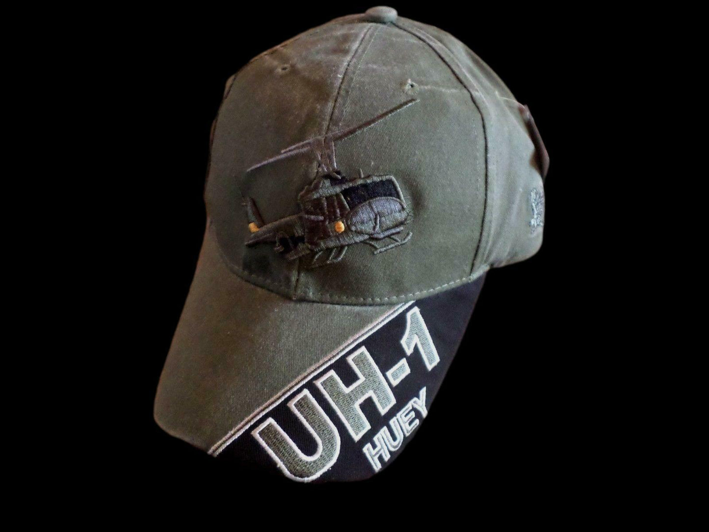 U.S ARMY UH-1 HUEY HAT EMBROIDERED MILITARY BALL CAP STONE WASHED OD GREEN