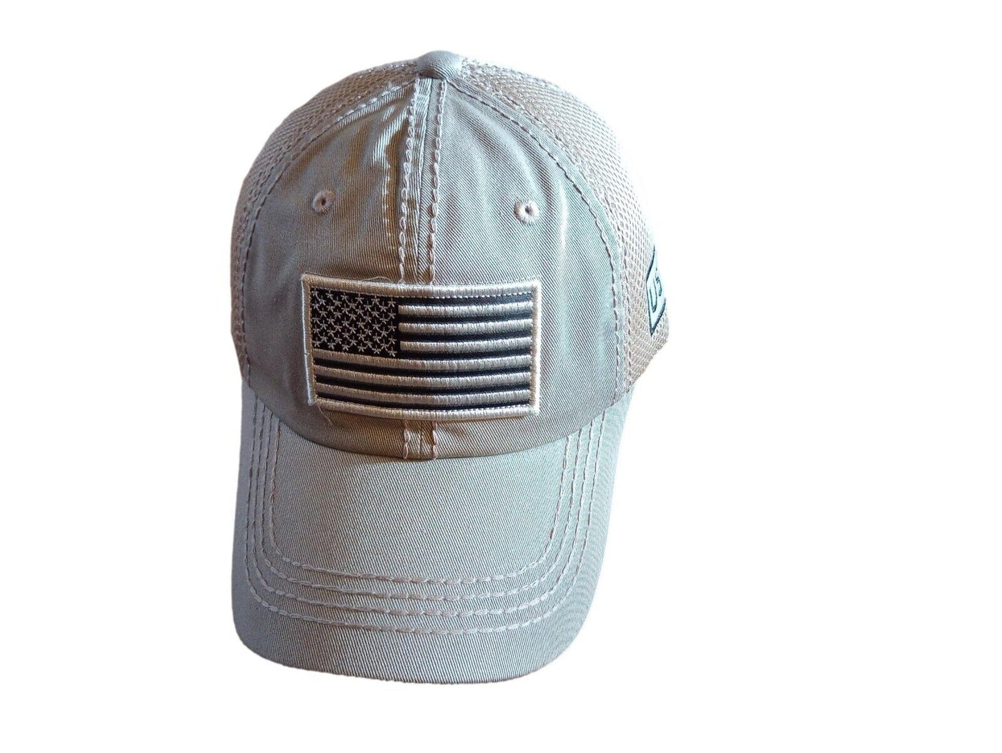 U.S American Flag Hat Cap Cotton Mesh Back Khaki Baseball Cap