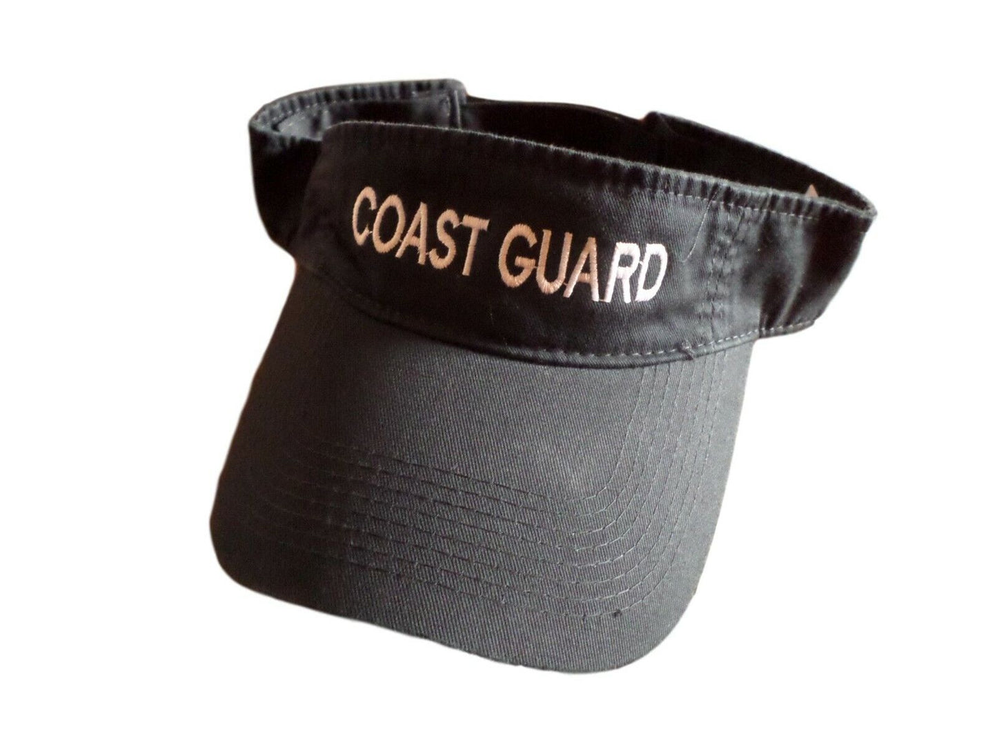 U.S COAST GUARD SUN VISOR CAP BLUE HAT WITH EMBROIDERED WHITE COAST GUARD