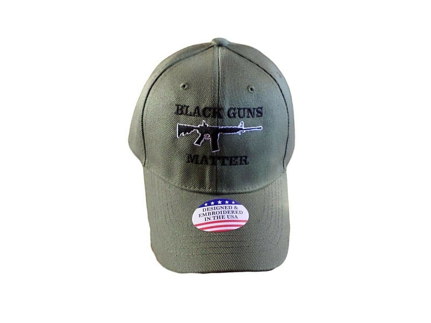 BLACK GUNS MATTER 6 PANEL CAP EMBROIDERED HAT 2nd AMENDMENT OD GREEN