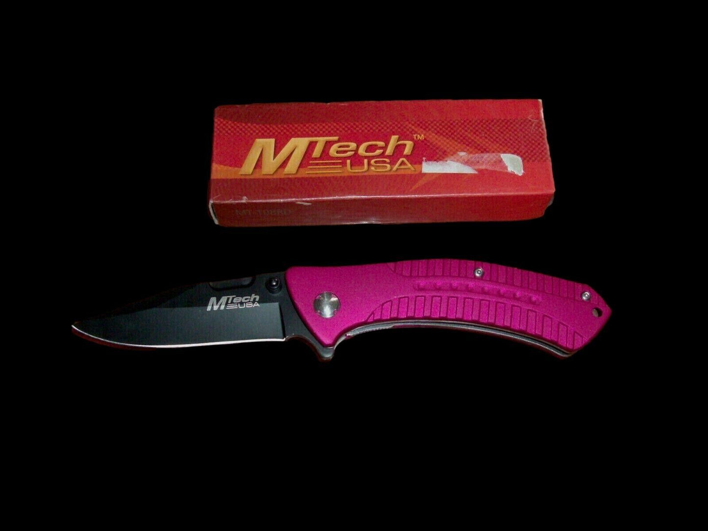 Mtech linerlock folding pocket knife with belt clip 440 steel USA made