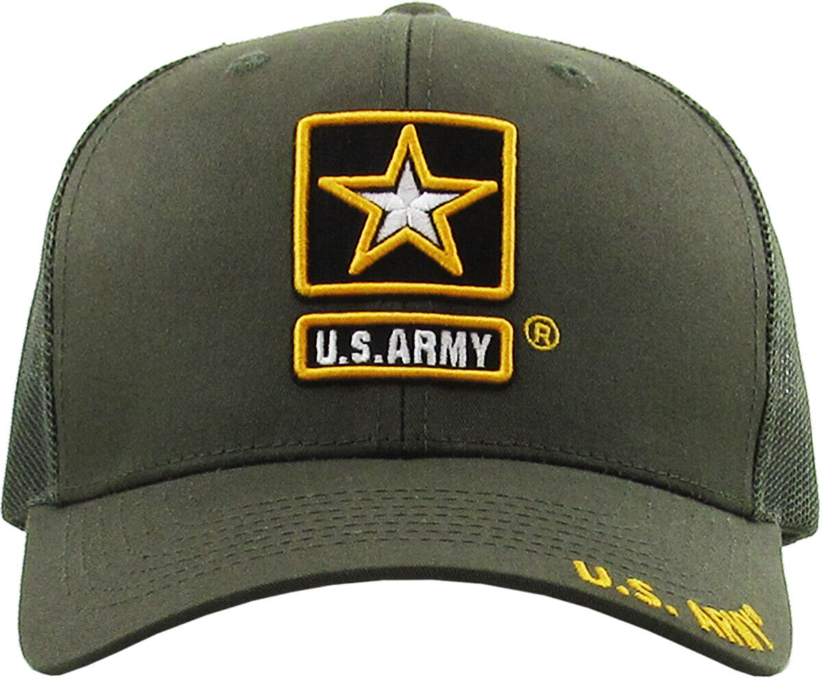 U.S Army Hat Cap Cotton Mesh Back OD Green Baseball Cap Army Star Logo