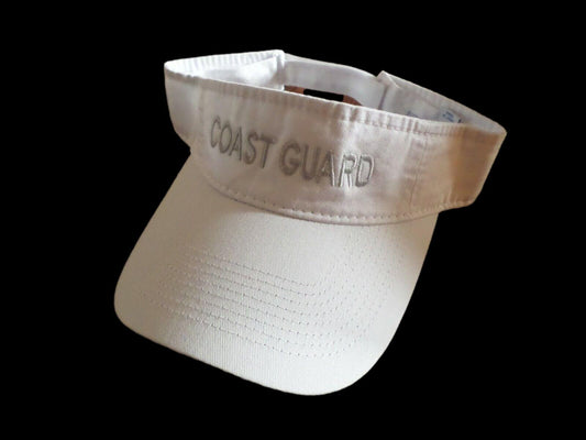 U.S COAST GUARD SUN VISOR CAP WHITE HAT WITH EMBROIDERED SILVER COAST GUARD